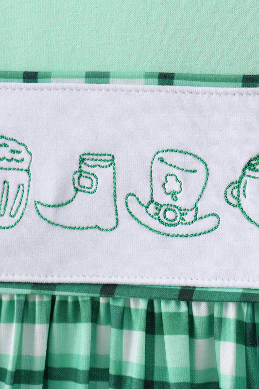 Green parade embroidery gingham dress
