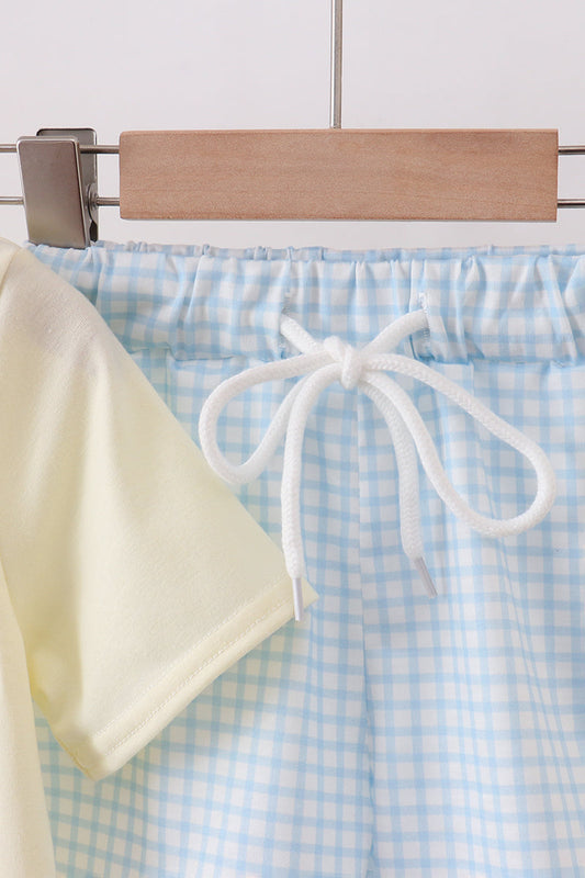 Yellow character applique shorts set