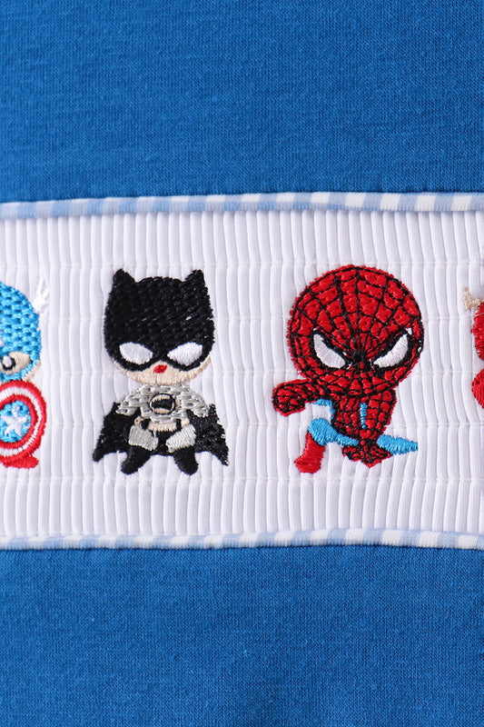 Blue character smocked gingham shorts set