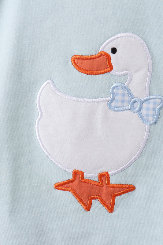 Blue goose applique gingham shorts set