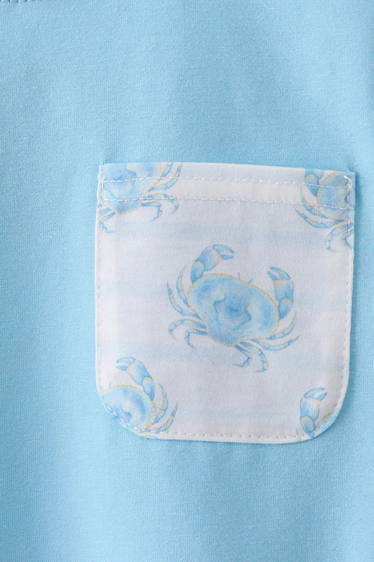 Blue crab print shorts set