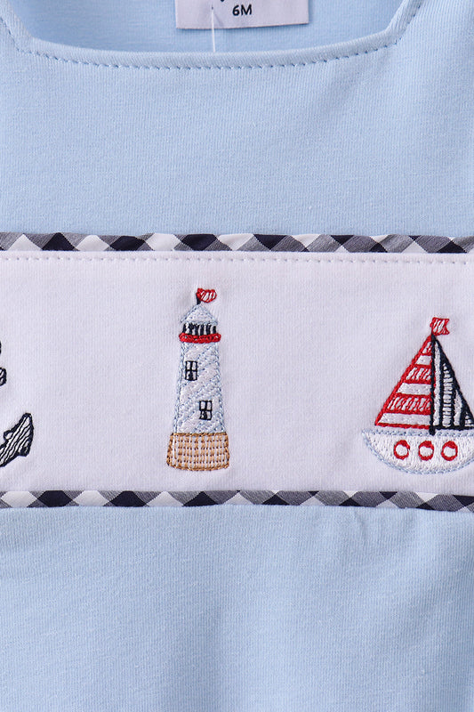 Blue sailboat embroidery jonjon