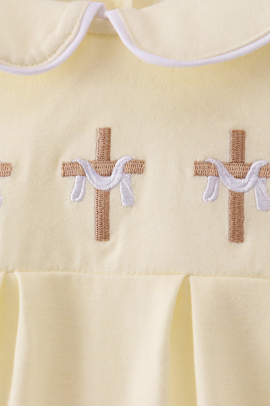 Yellow cross embroidery peter pan collar bubble