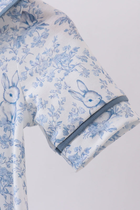 Navy bunny embroidery peter pan collar bubble