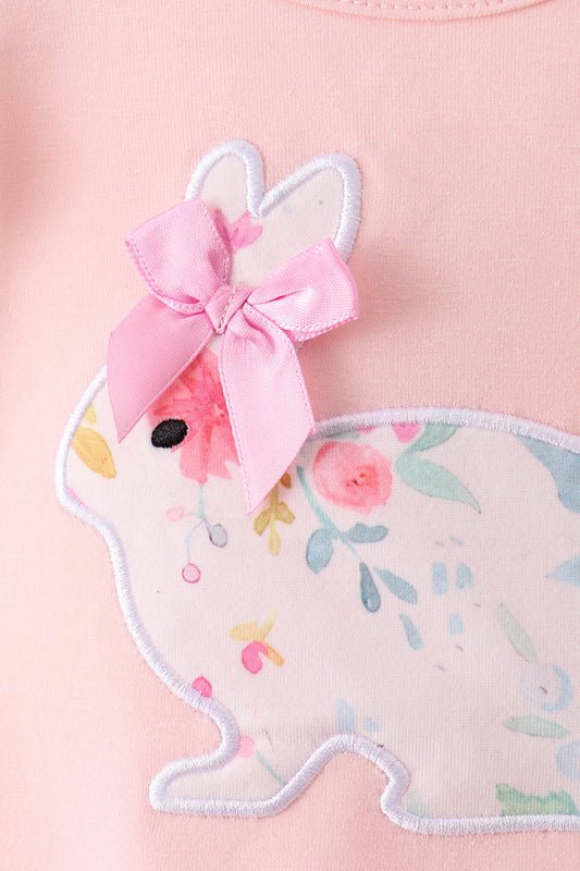 Pink floral bunny applique romper