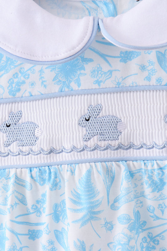 Blue bunny smocked peter pan collar bubble