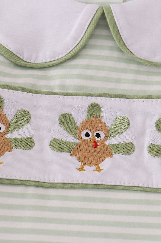 Sage turkey embroidery gingham pants set