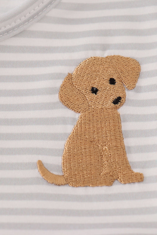 Puppy embroidery stripe dress