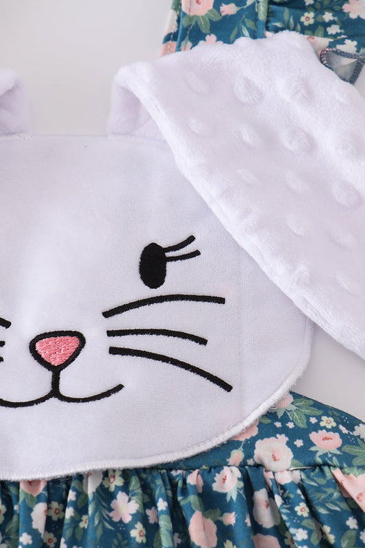 Green floral bunny applique dress