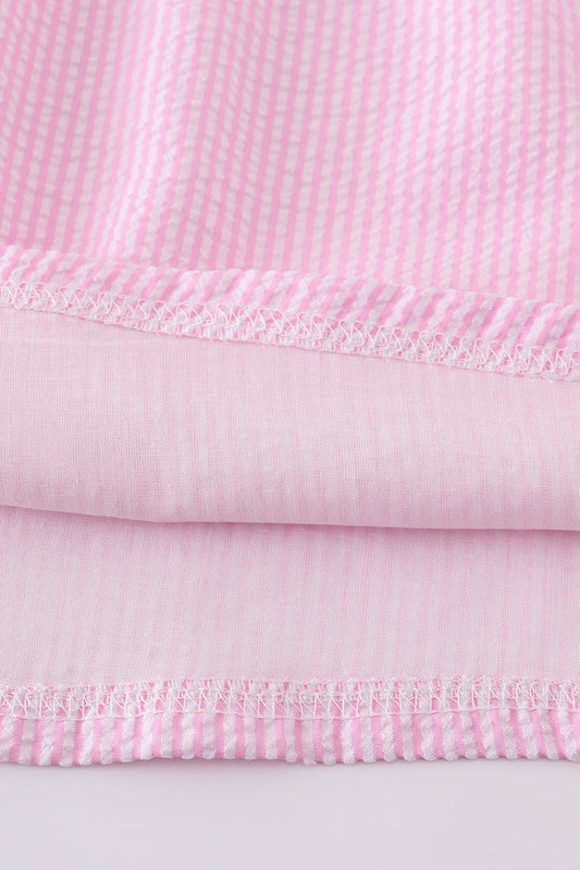 Pink seersucker animal embroidery dress