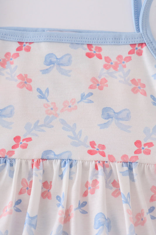 Blue bow lattice print set