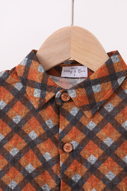 Premium brown plaid button down muslin shirt