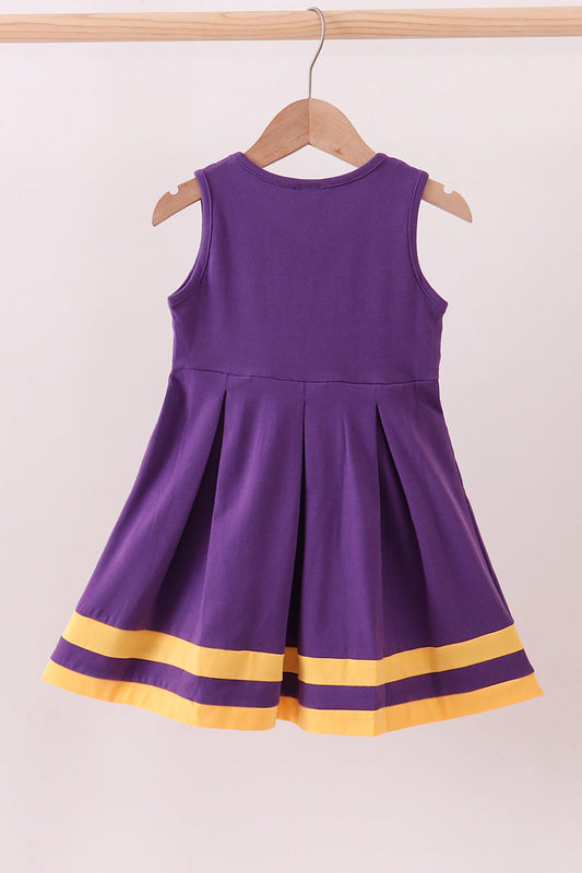 Premium Purple LSU Go Team embroidery ruffle dress