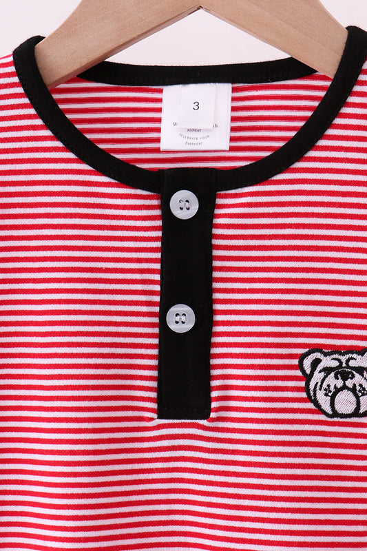 Premium Red Georgia bulldog embroidery stripe top