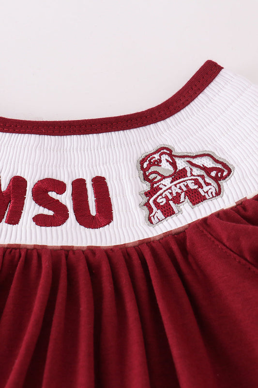 Mississippi MSU embroidery smocked gingham ruffle set