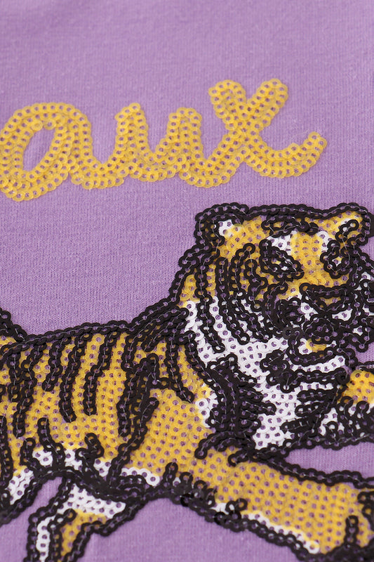 Purple gold LSU geaux tiger sequin top