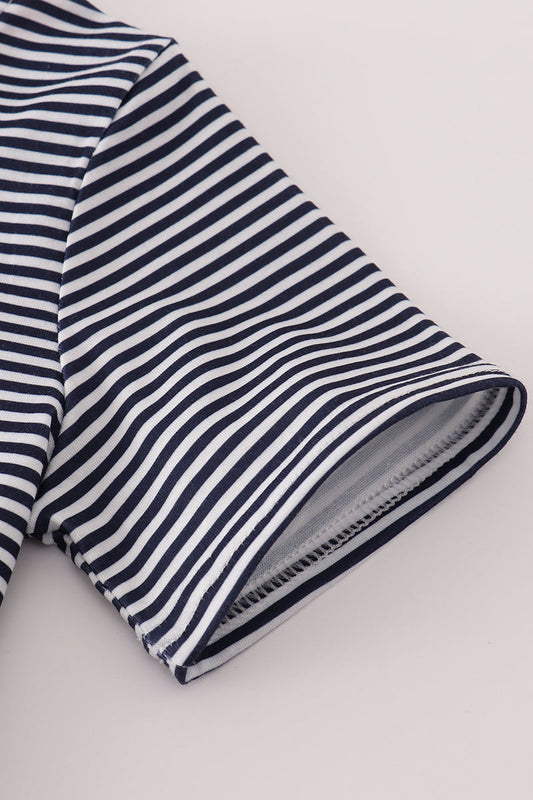 Navy stripe racing car embroidery top