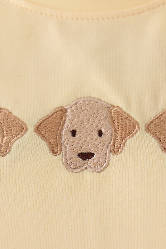 Yellow puppy embroidery gingham pants set