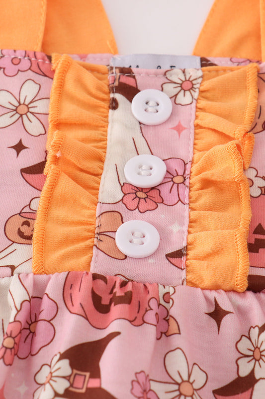 Pink pumpkin ghost print ruffle bubble