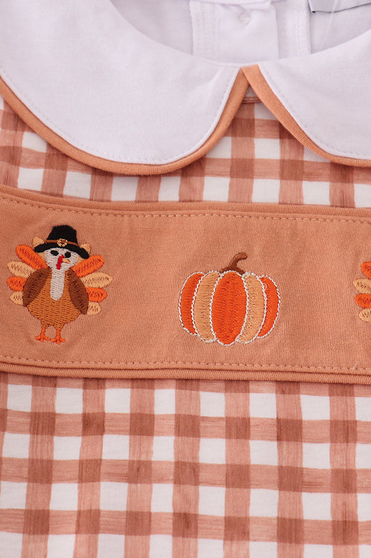 Fall floral print turkey pumpkin embroidery 3pc set