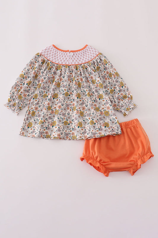 Floral embroidery smocked bloomer set