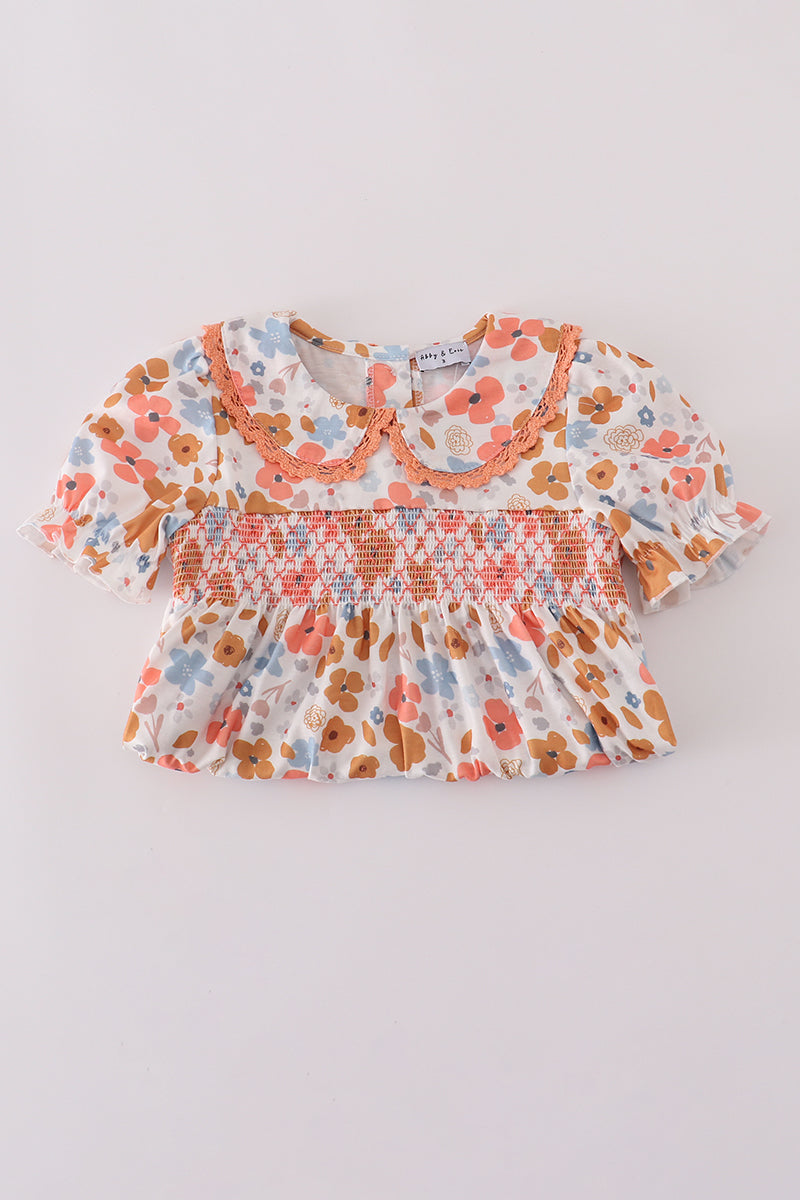 Floral print smocked dress