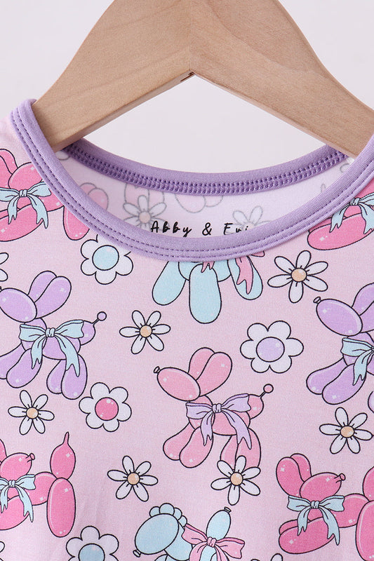 Purple balloon floral bamboo pajama set