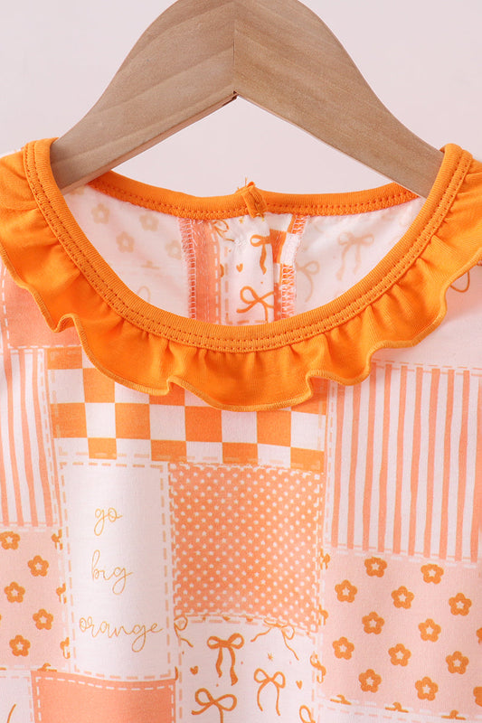 Orange Tennessee patchwork ruffle shorts set