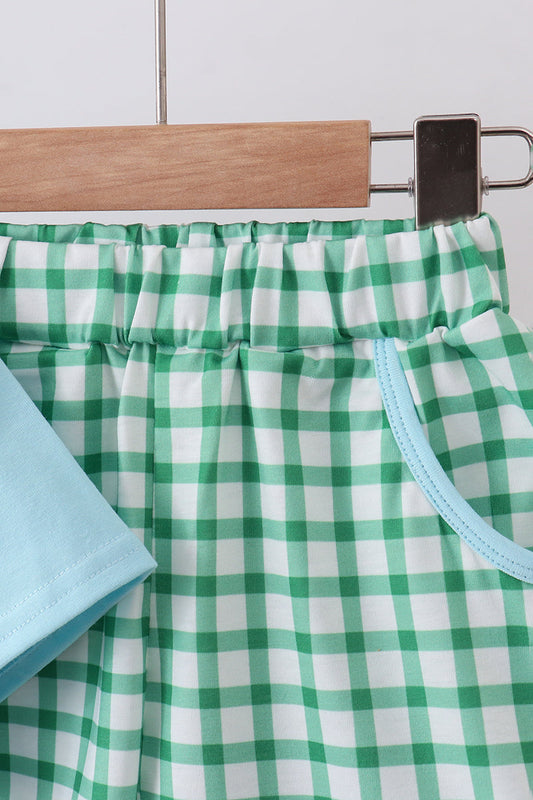 Blue clover applique shorts set