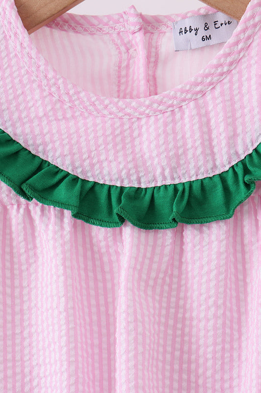 Pink clover applique seersucker bubble