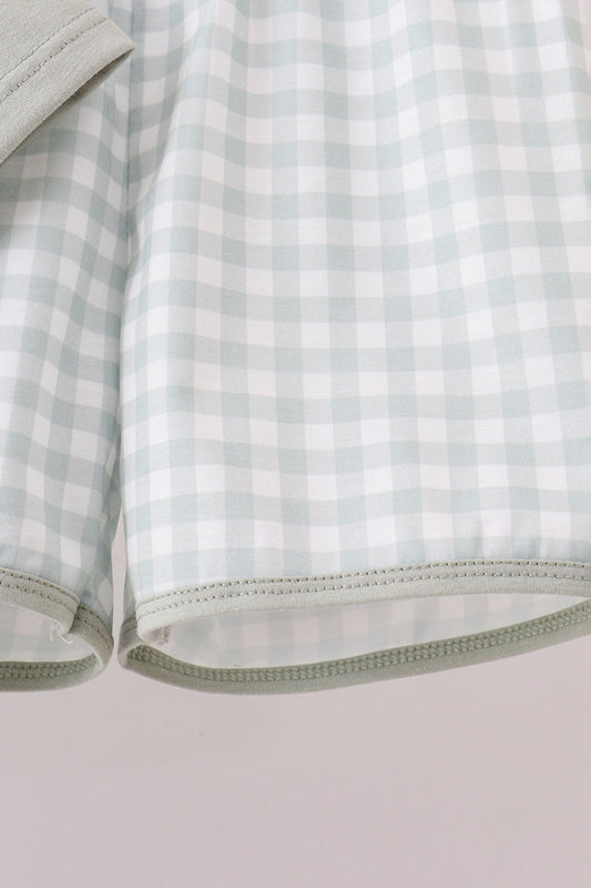 Green I love MOMMY smocked gingham shorts set