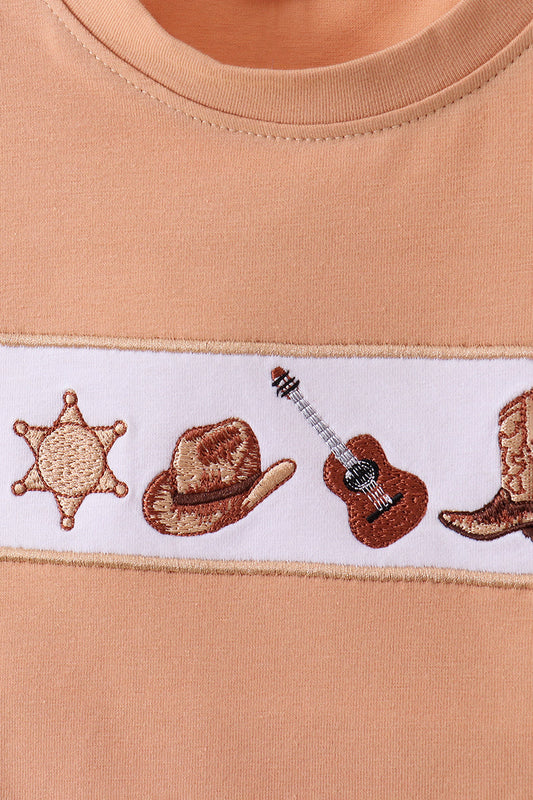 Western cowboy embroidery shorts set