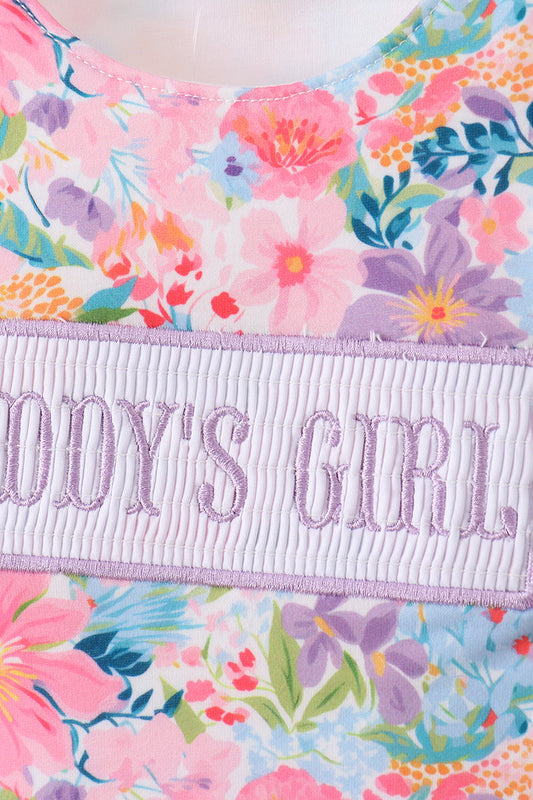 Purple floral daddy's girl smocked ruffle bloomer set