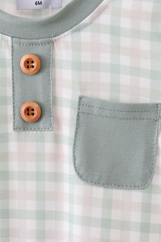 Sage plaid pocket romper