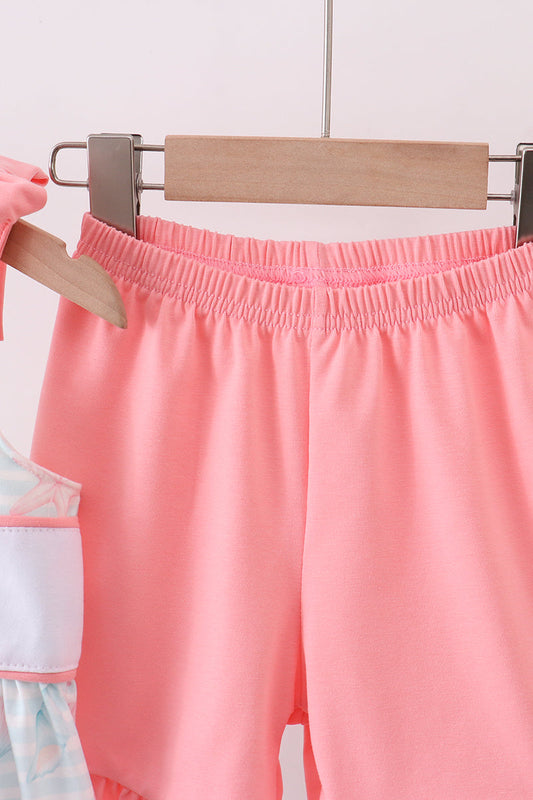 Pink shell starfish embroidery ruffle shorts set