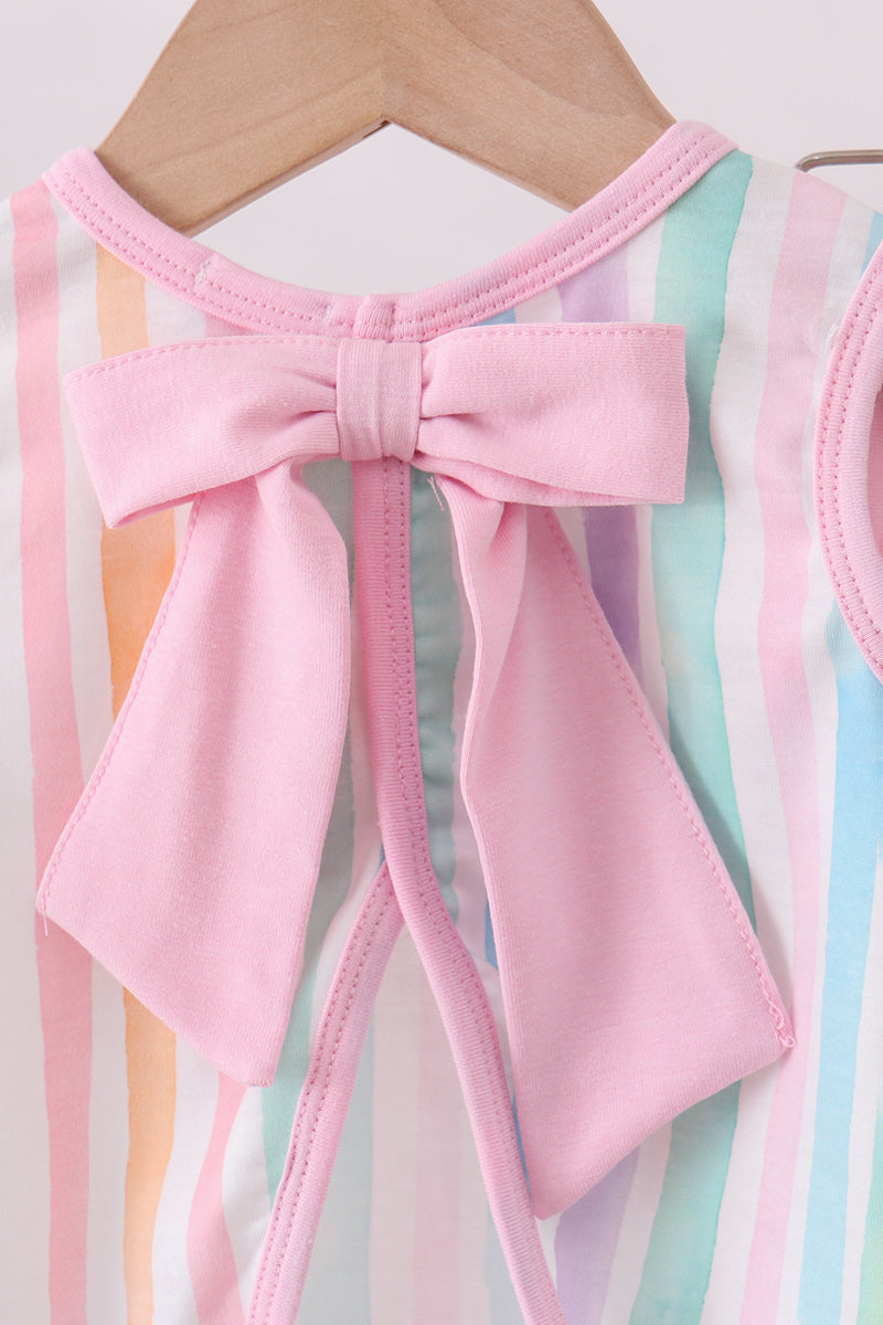 Multicolored stripe marine embroidery bloomer set