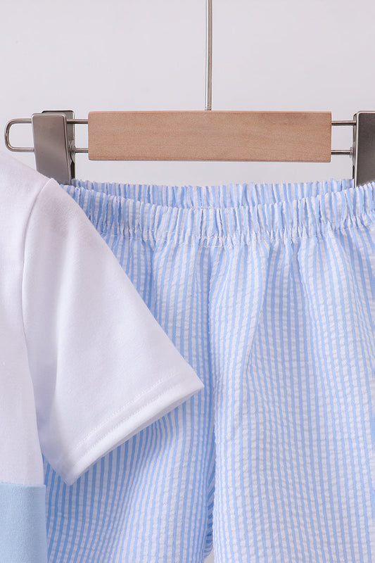 Blue nautical trio embroidery shorts set