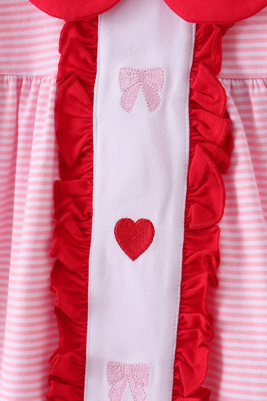 Red valentine's day embroidery ruffle pants set