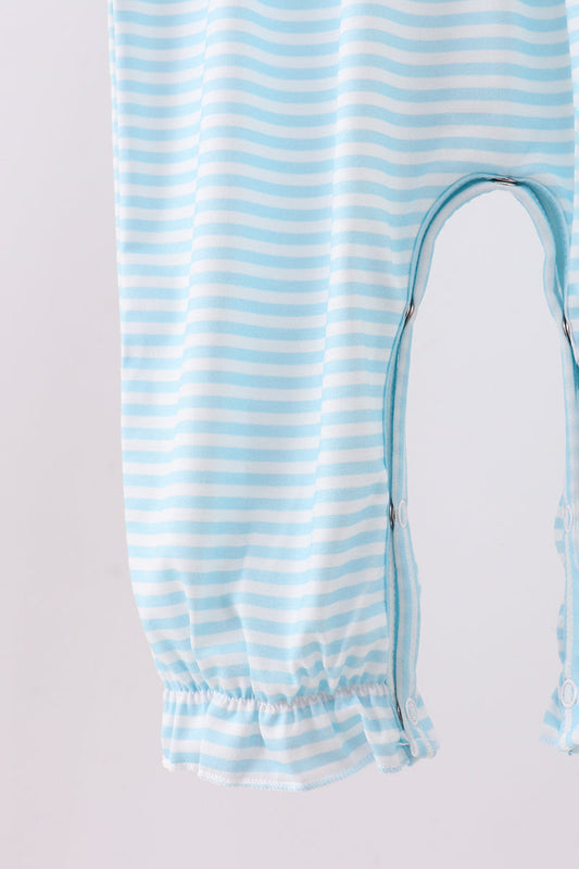 Blue bear embroidery ruffle romper