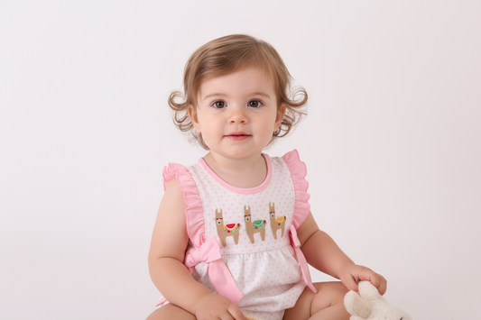 Pink alpaca embroidery ruffle bubble