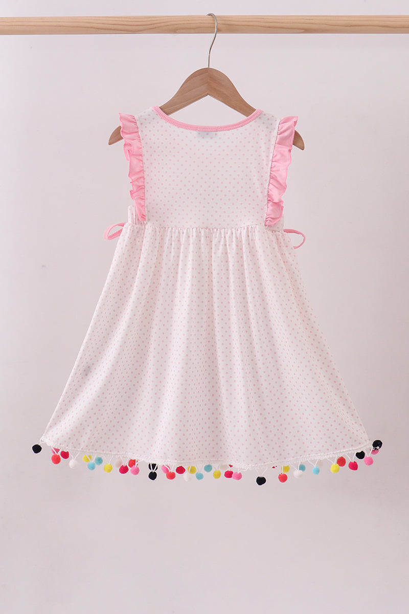 Pink alpaca embroidery ruffle dress