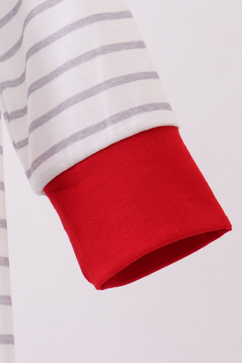 Red car embroidery stripe romper