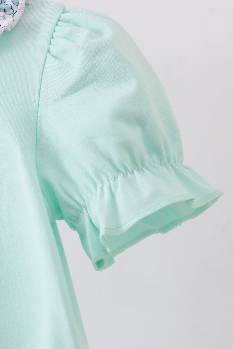 Mint floral character applique ruffle bubble