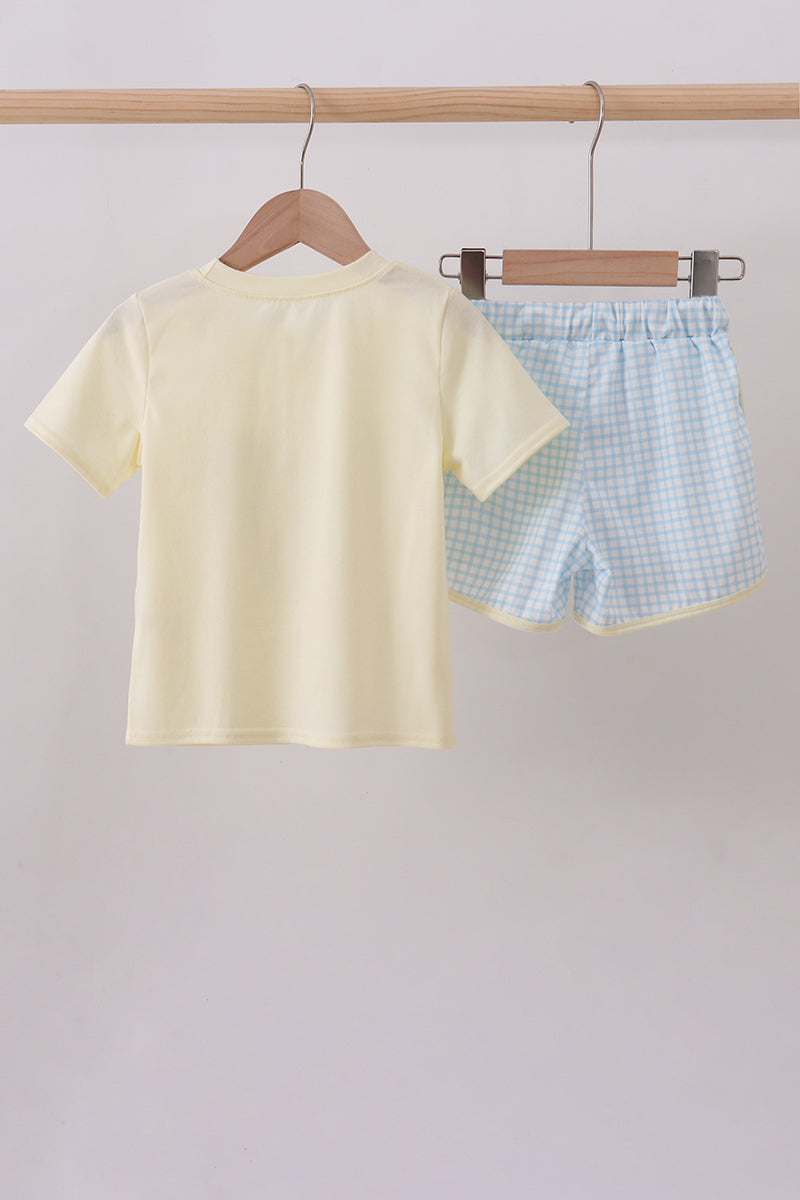 Yellow character applique shorts set