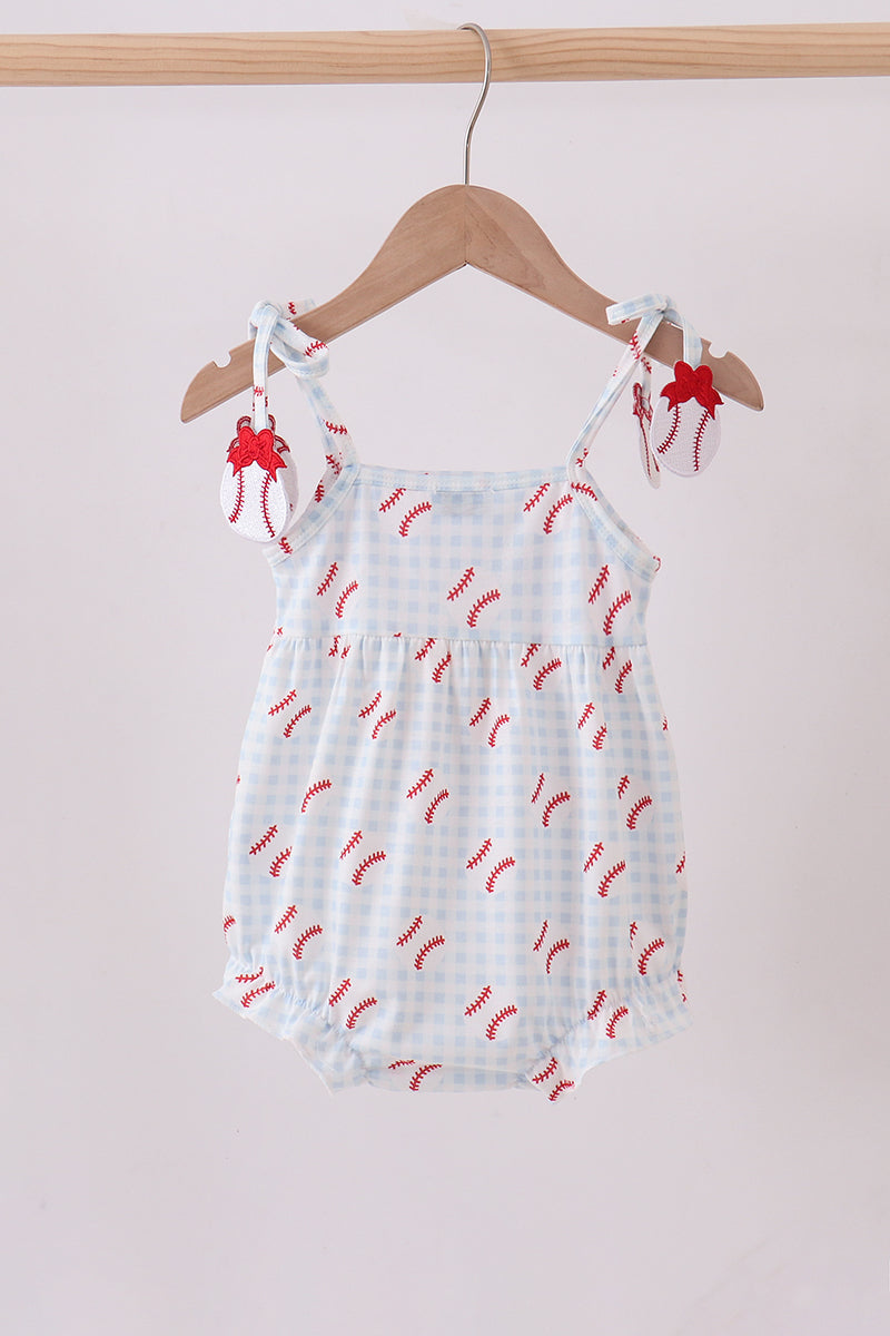 Baseball applique ruffle gingham bubble