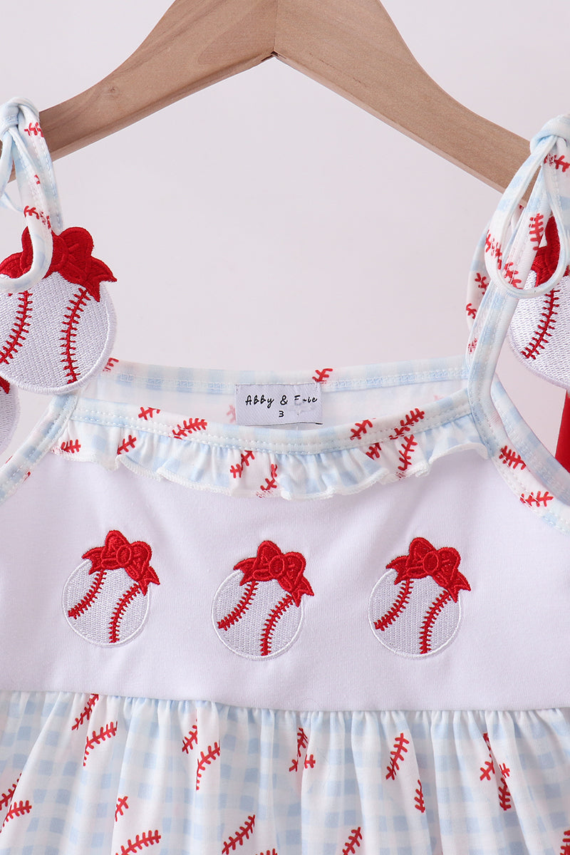Baseball applique ruffle gingham shorts set
