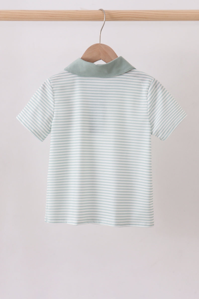 Sage bunny embroidery stripe shirt