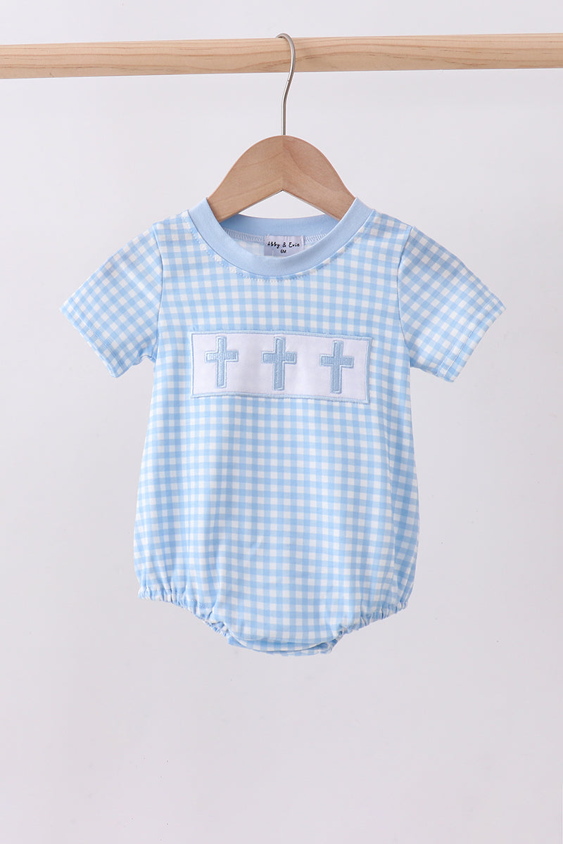 Blue cross embroidery gingham bubble