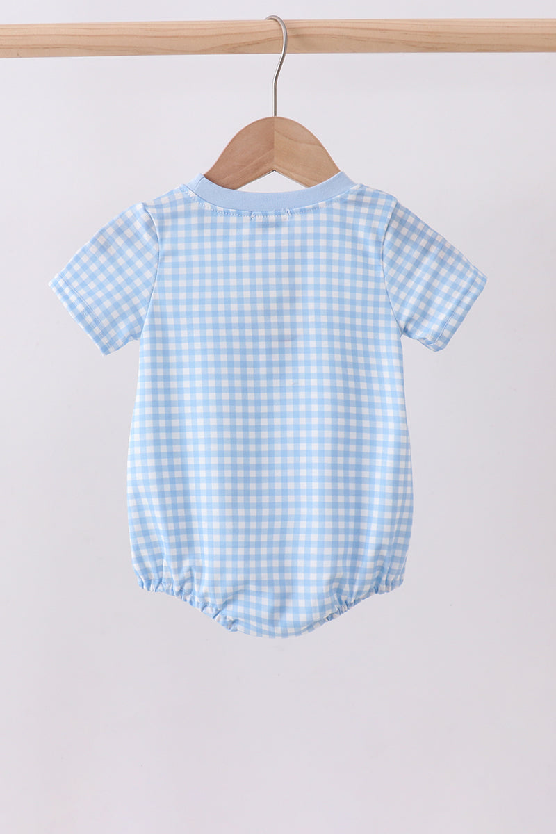 Blue cross embroidery gingham bubble