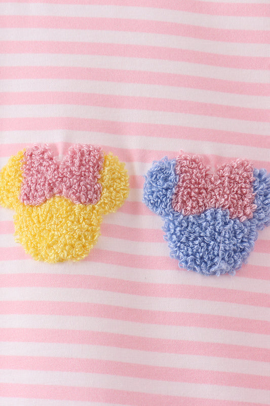 Pink character french knot ruffle shorts set